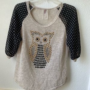 Rhinestone printed OWL top/ blouse for girls